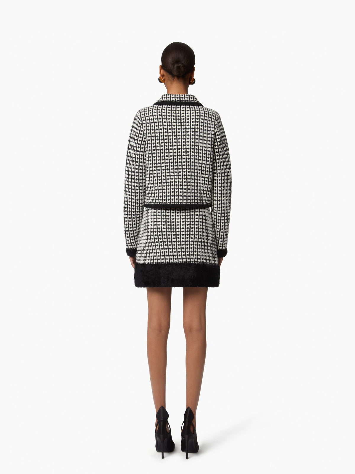 MINI-JUPE JACQUARD TRICOTÉE EFFET TWEED - Noir Et Blanc