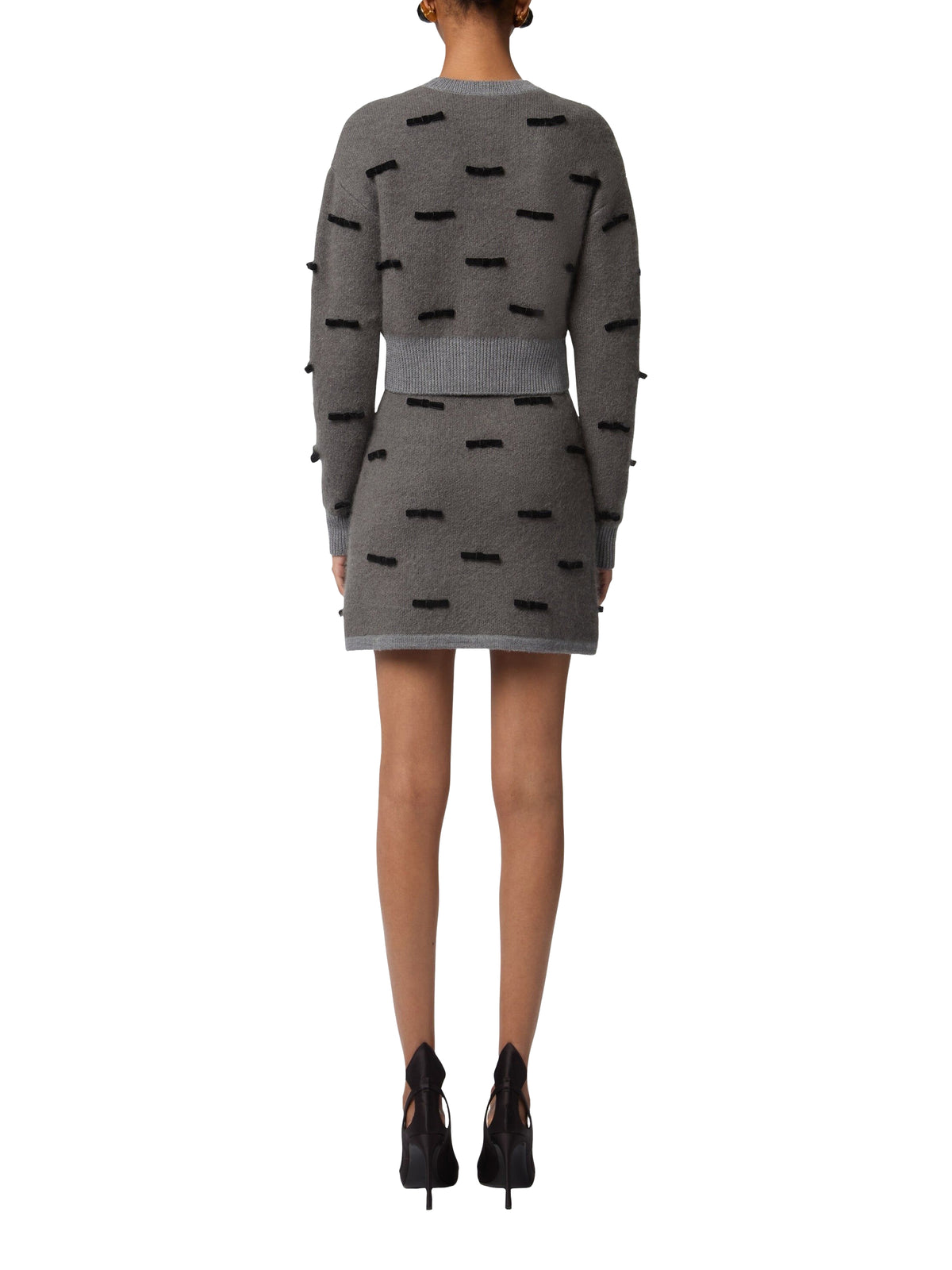 Jupe courte à nœuds velours en laine mohair - Gris
