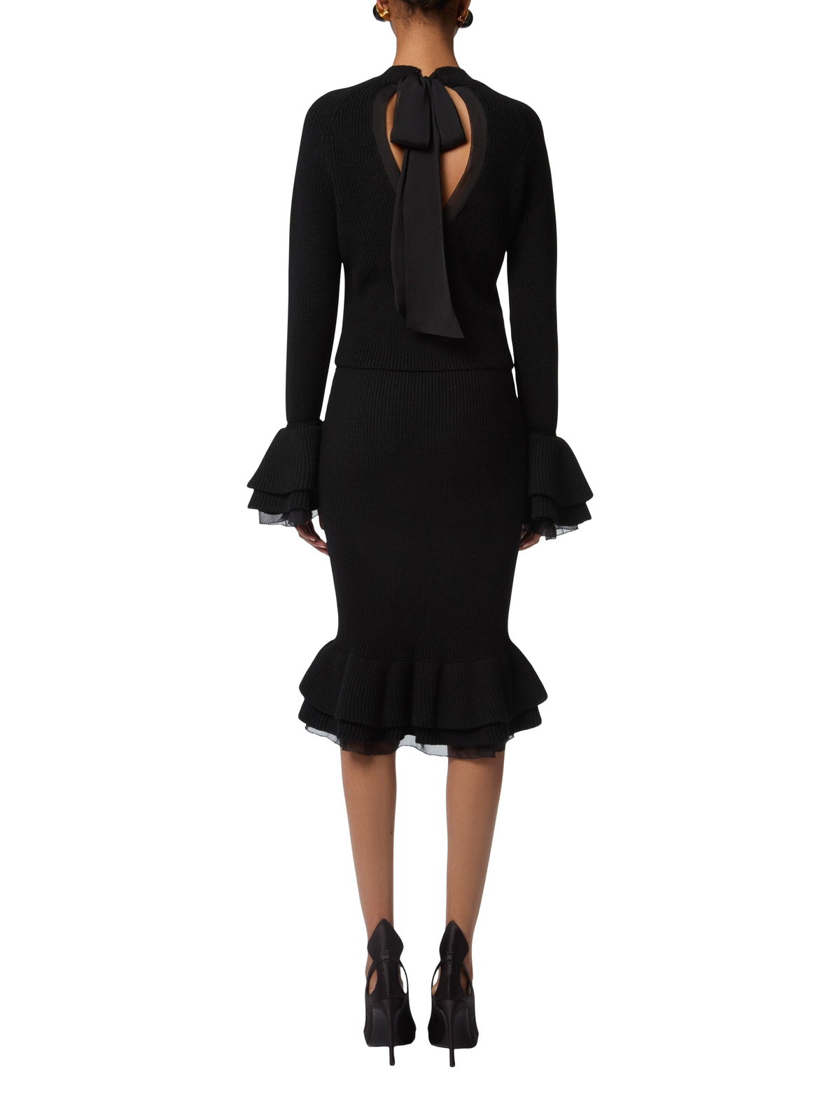 Wool ruffled midi skirt - Black