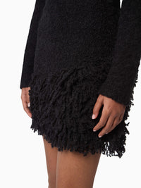 MINI-JUPE EN MAILLE MÉLANGÉE DE MOHAIR BROSSÉ AVEC NŒUDS EN VELOURS - Noir