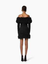 MINI-JUPE EN MAILLE MÉLANGÉE DE MOHAIR BROSSÉ AVEC NŒUDS EN VELOURS - Noir