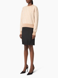 PULL EN MAILLE INTARSIA AVEC LOGO NR IMPRIMÉ SUR TOUTE LA SURFACE - Beige