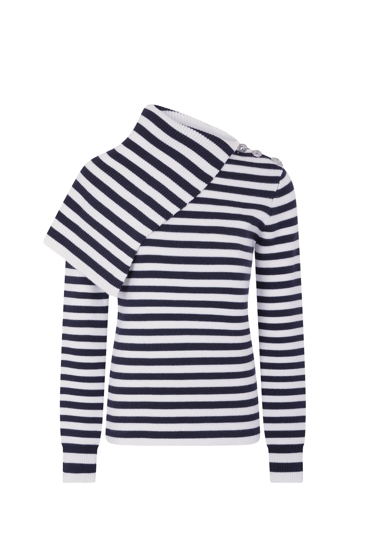 Pull marinière à grand col en laine - White & Navy