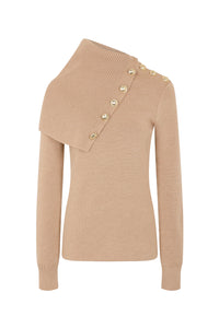 Pull boutonné en laine - Beige