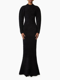 ROBE LONGUE EN MAILLE BROSSÉE D'ALPAGA ET DE LAINE - Noir