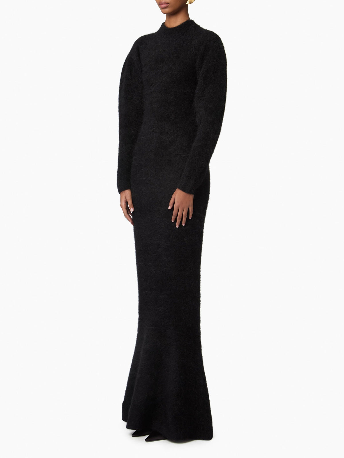 ROBE LONGUE EN MAILLE BROSSÉE D'ALPAGA ET DE LAINE - Noir