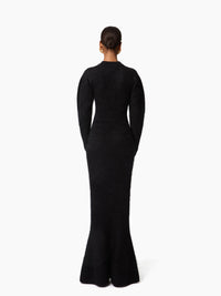 ROBE LONGUE EN MAILLE BROSSÉE D'ALPAGA ET DE LAINE - Noir