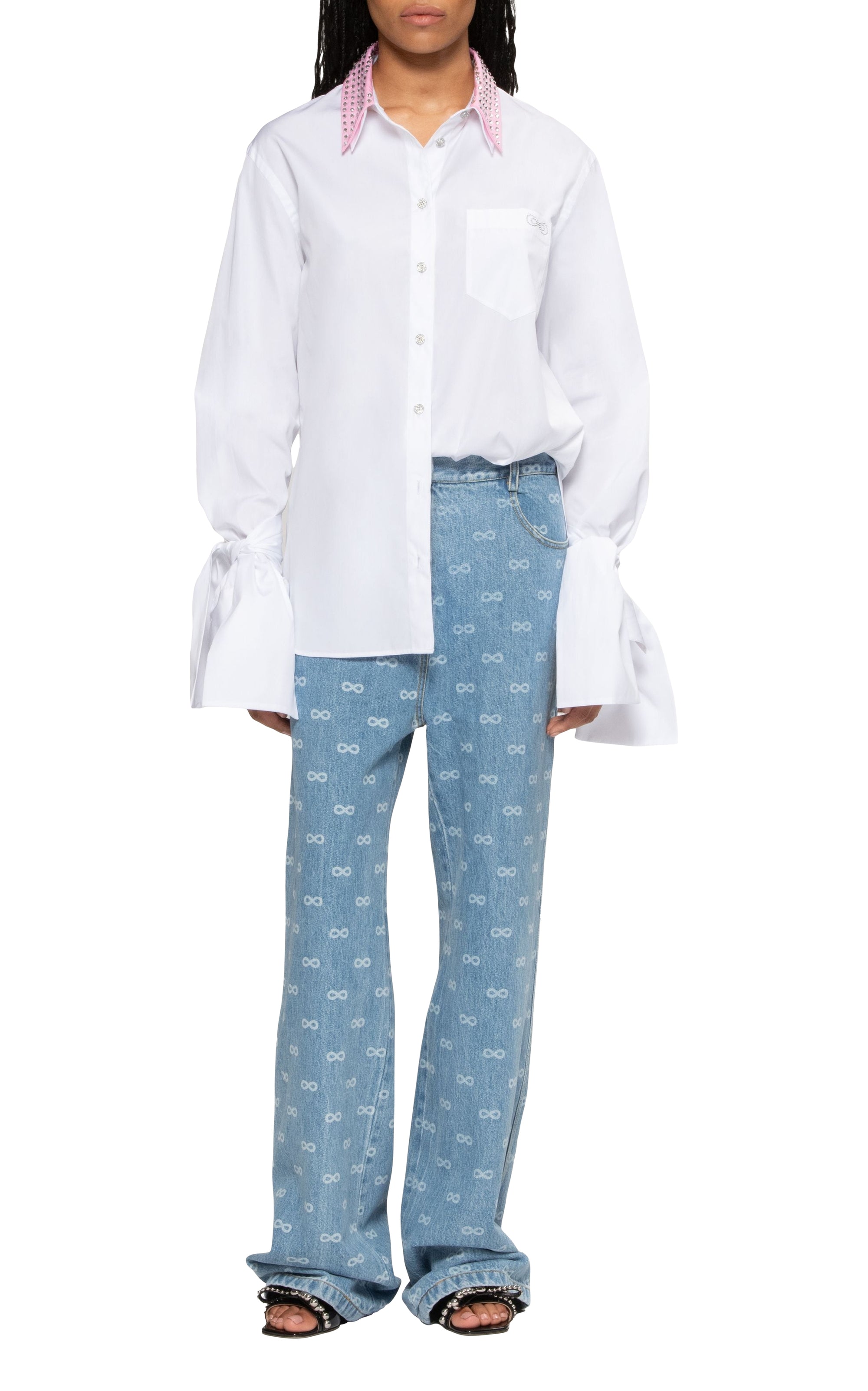 Shirt with rhinestone collar - White