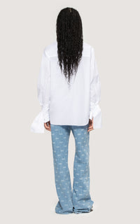 Shirt with rhinestone collar - White