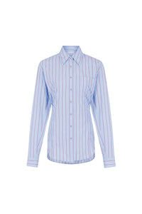 STRIPED WHITE AND BLUE SHIRT IN COTTON POPLIN