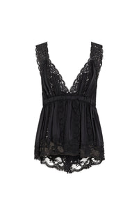 Satin lace camisole top - Black