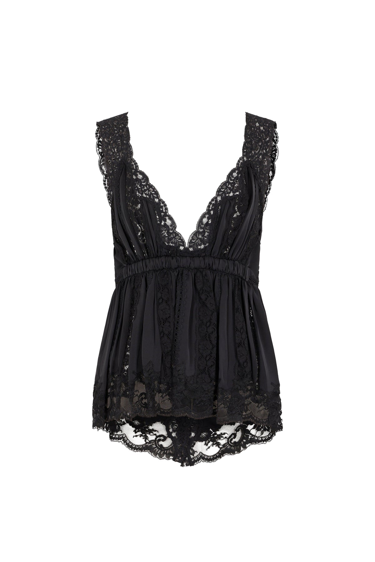 Satin lace camisole top - Black