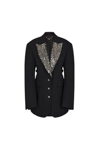 BLACK EMBROIDERED BLAZER IN WOOL GRAIN DE POUDRE