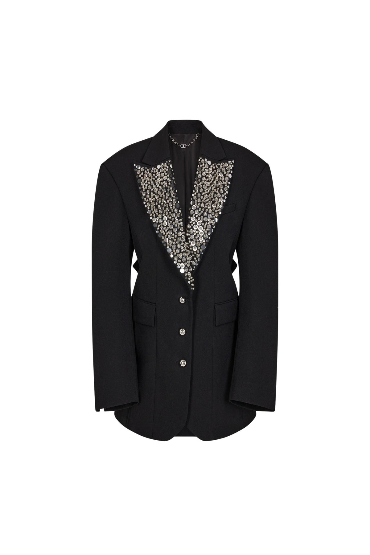 BLACK EMBROIDERED BLAZER IN WOOL GRAIN DE POUDRE