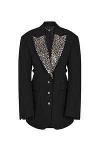 BLACK EMBROIDERED BLAZER IN WOOL GRAIN DE POUDRE