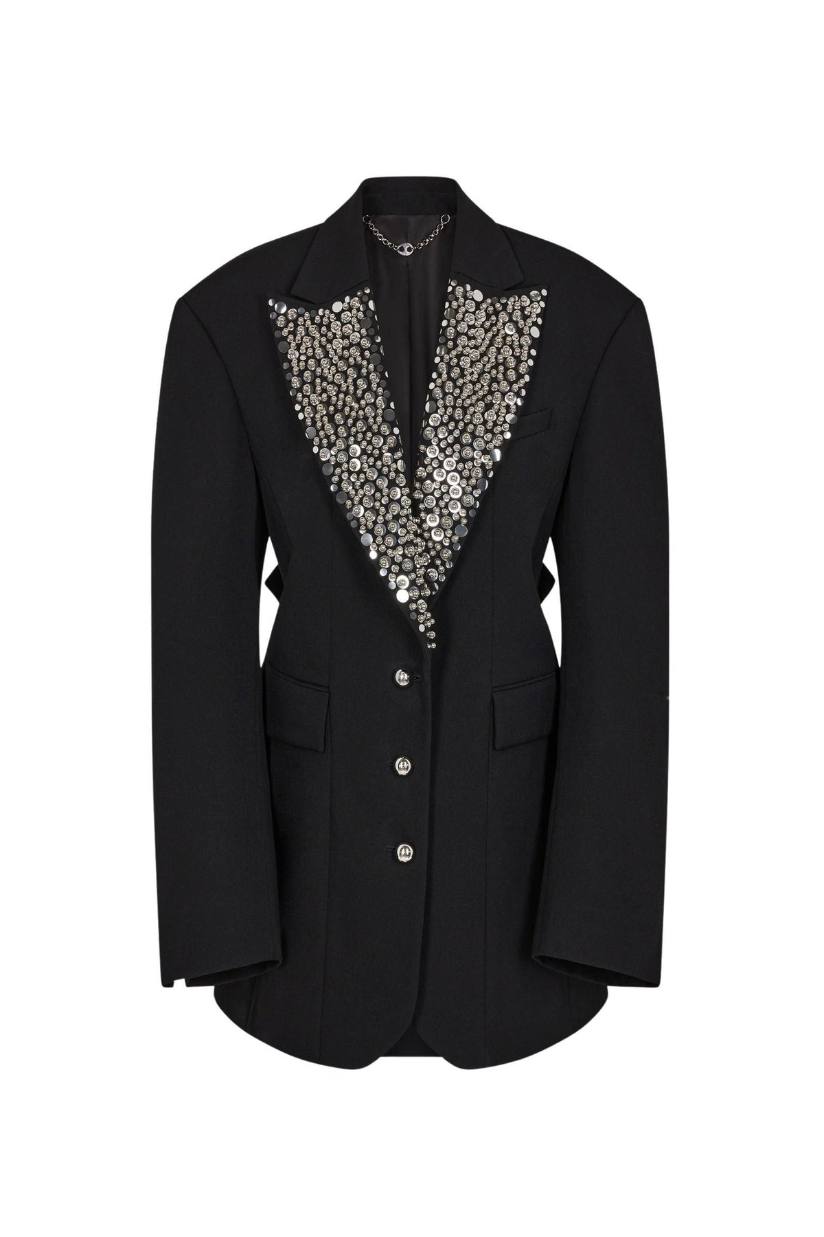 BLACK EMBROIDERED BLAZER IN WOOL GRAIN DE POUDRE