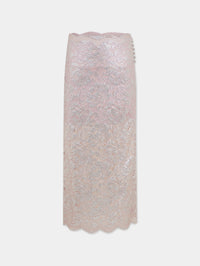 LIGHT PINK LONG SKIRT IN LACE WITH SILVER INDUCTION