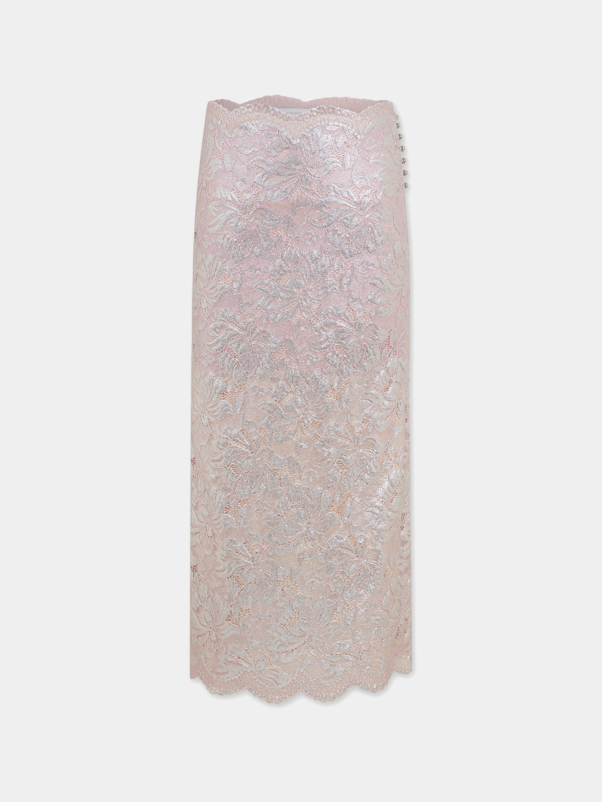 LIGHT PINK LONG SKIRT IN LACE WITH SILVER INDUCTION