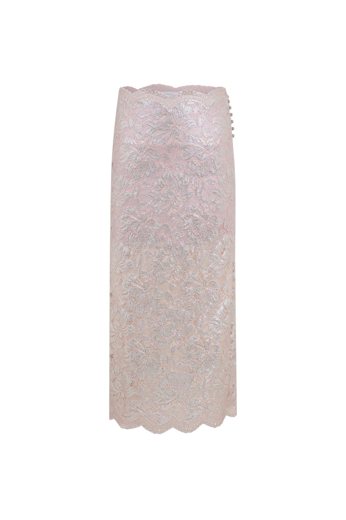 LIGHT PINK LONG SKIRT IN LACE WITH SILVER INDUCTION