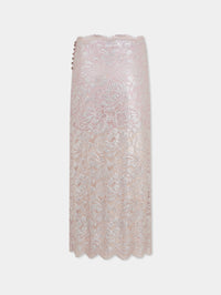 LIGHT PINK LONG SKIRT IN LACE WITH SILVER INDUCTION