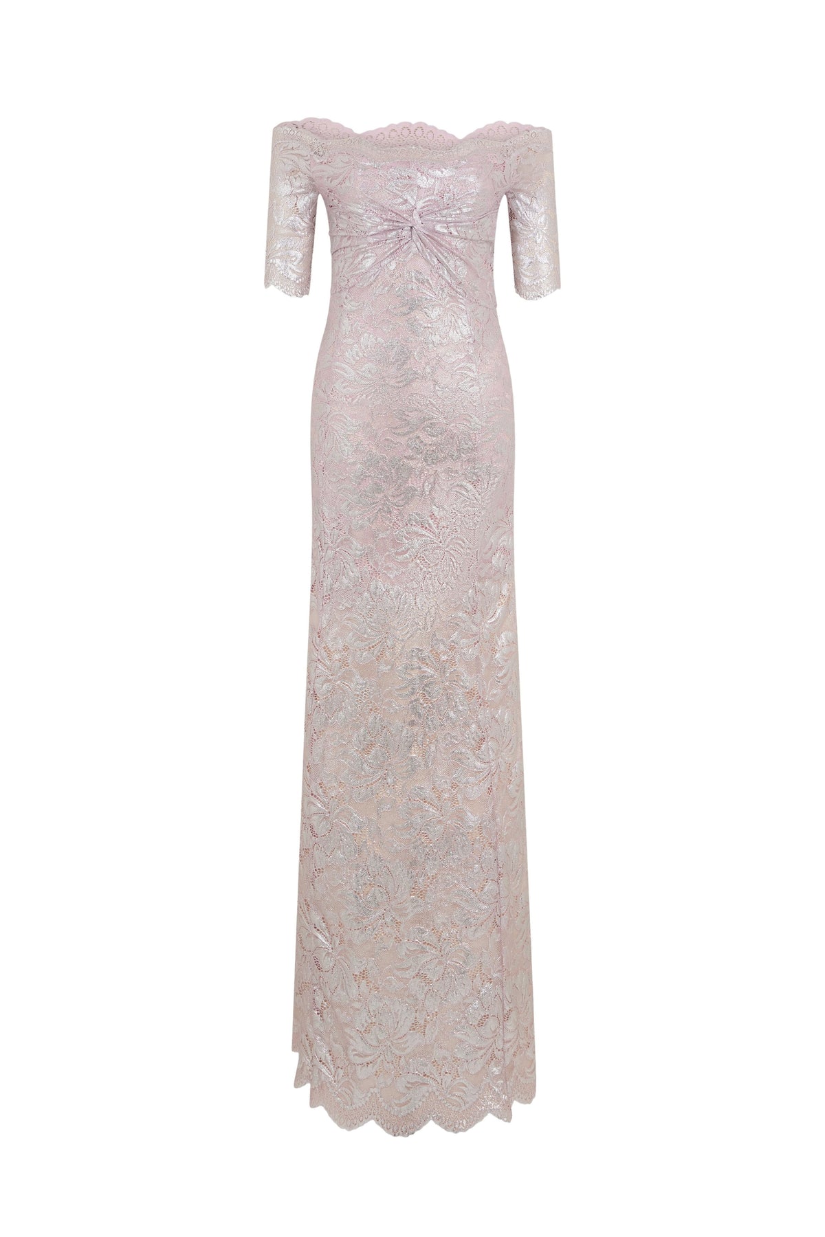 PINK LONG DRESS IN LACE WITH SILVER INDUCTION