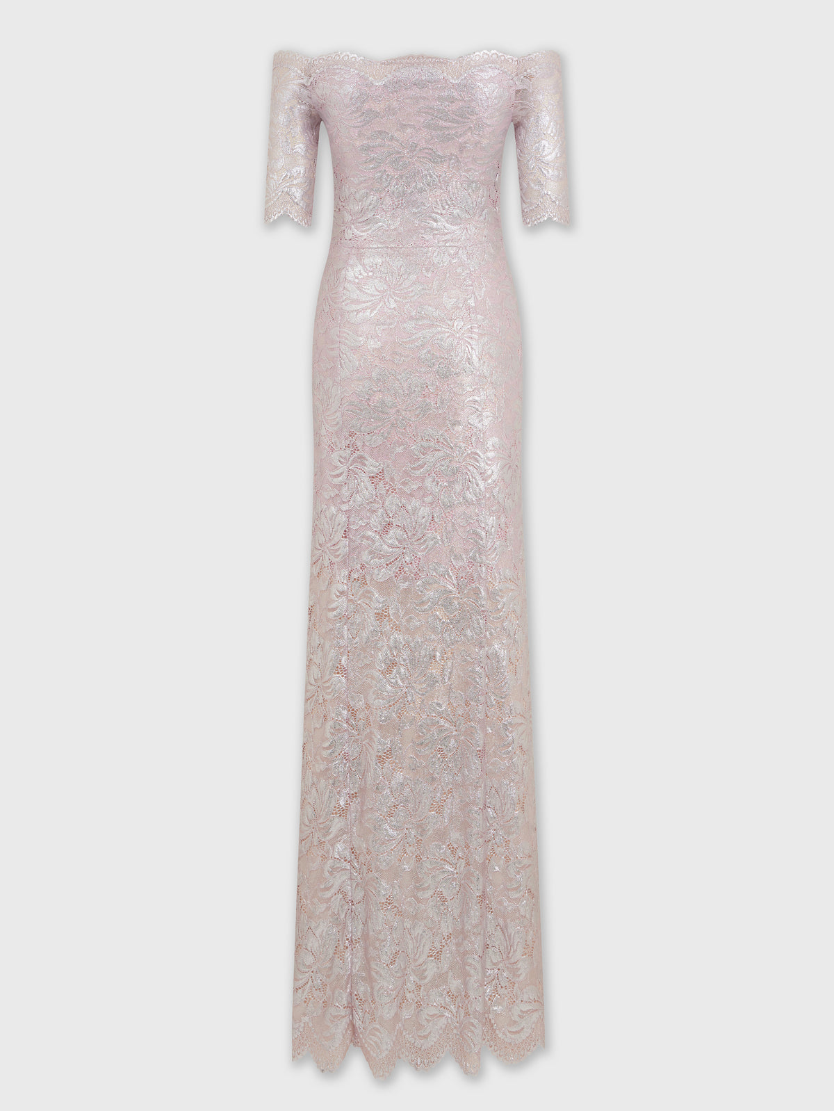 PINK LONG DRESS IN LACE WITH SILVER INDUCTION
