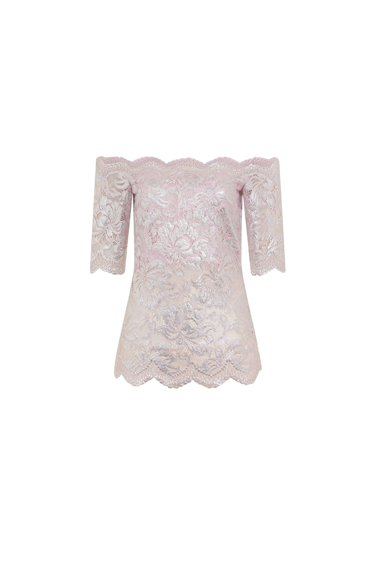 LIGHT PINK TOP IN LACE WITH SILVER INDUCTION