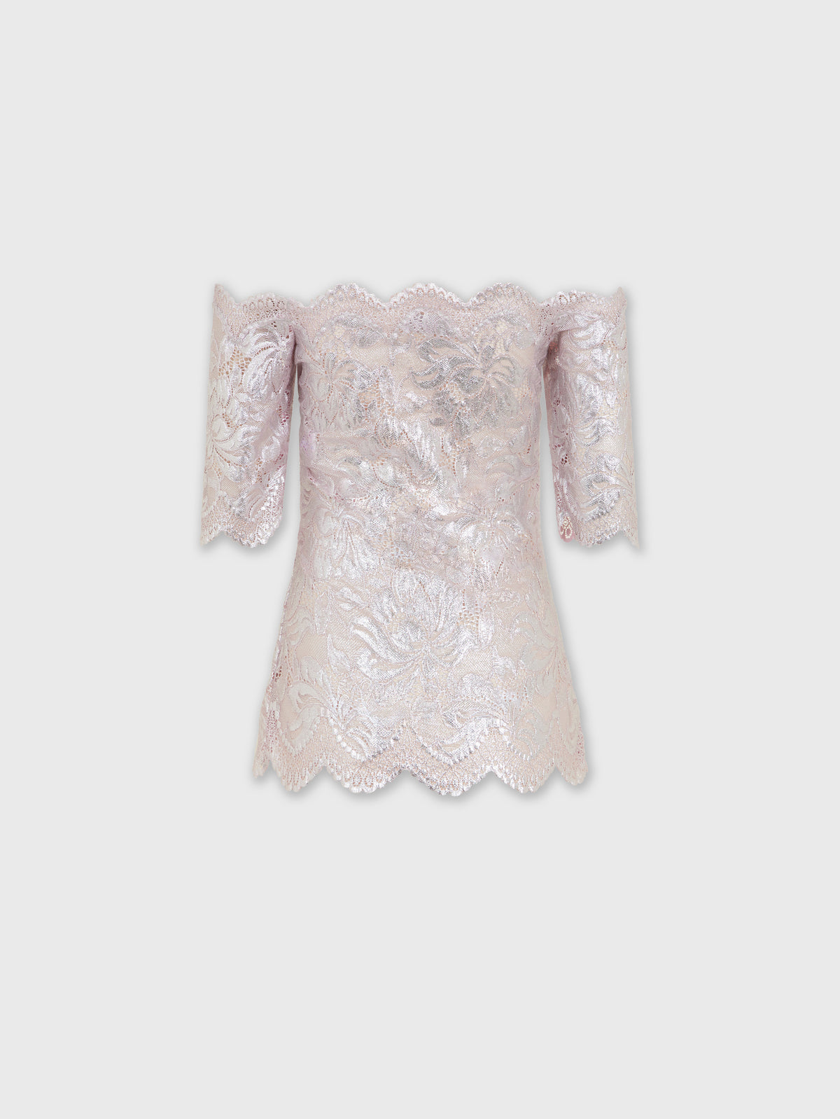 LIGHT PINK TOP IN LACE WITH SILVER INDUCTION
