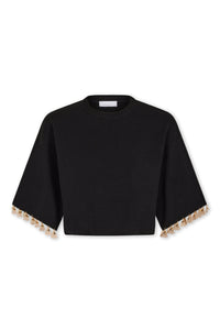 BLACK CROP JUMPER IN COTTON AND SILK KNIT