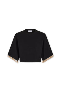 BLACK CROP JUMPER IN COTTON AND SILK KNIT