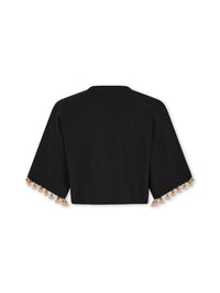 BLACK CROP JUMPER IN COTTON AND SILK KNIT