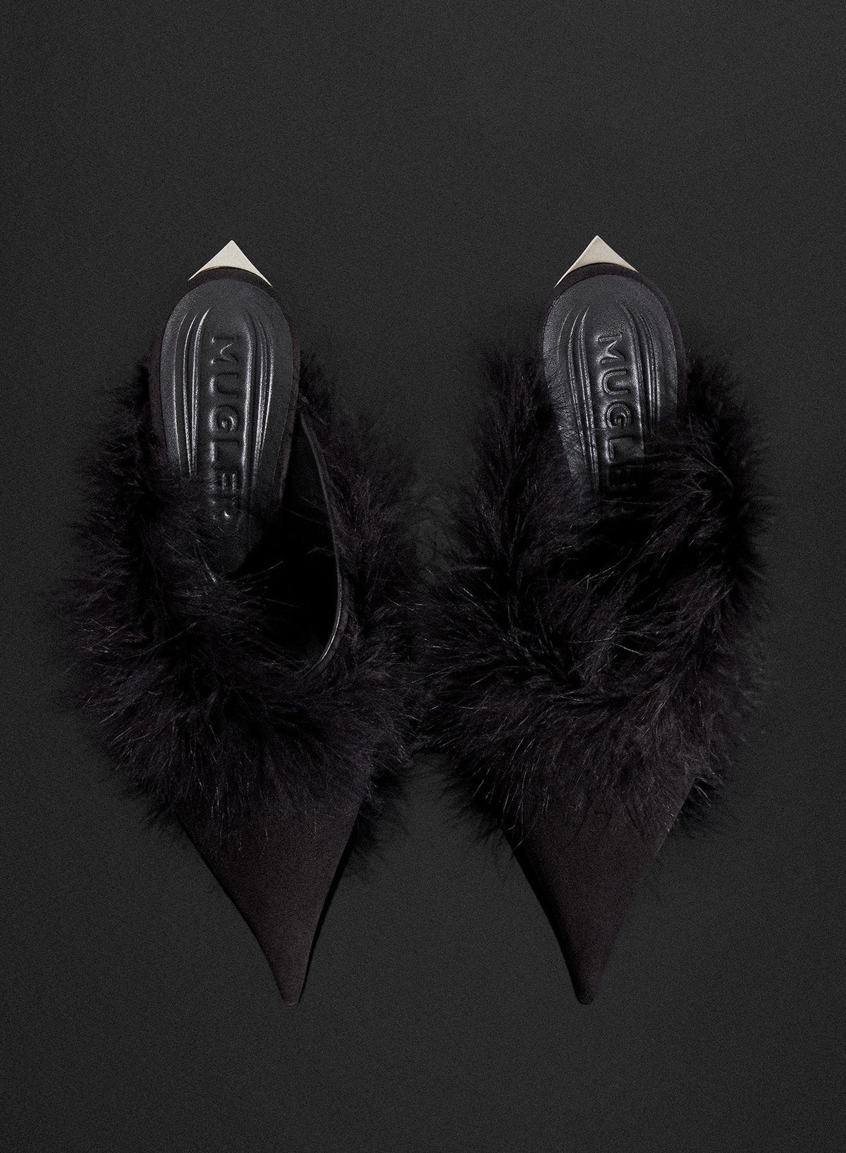 BLACK // black marabou Fang 95 mules
