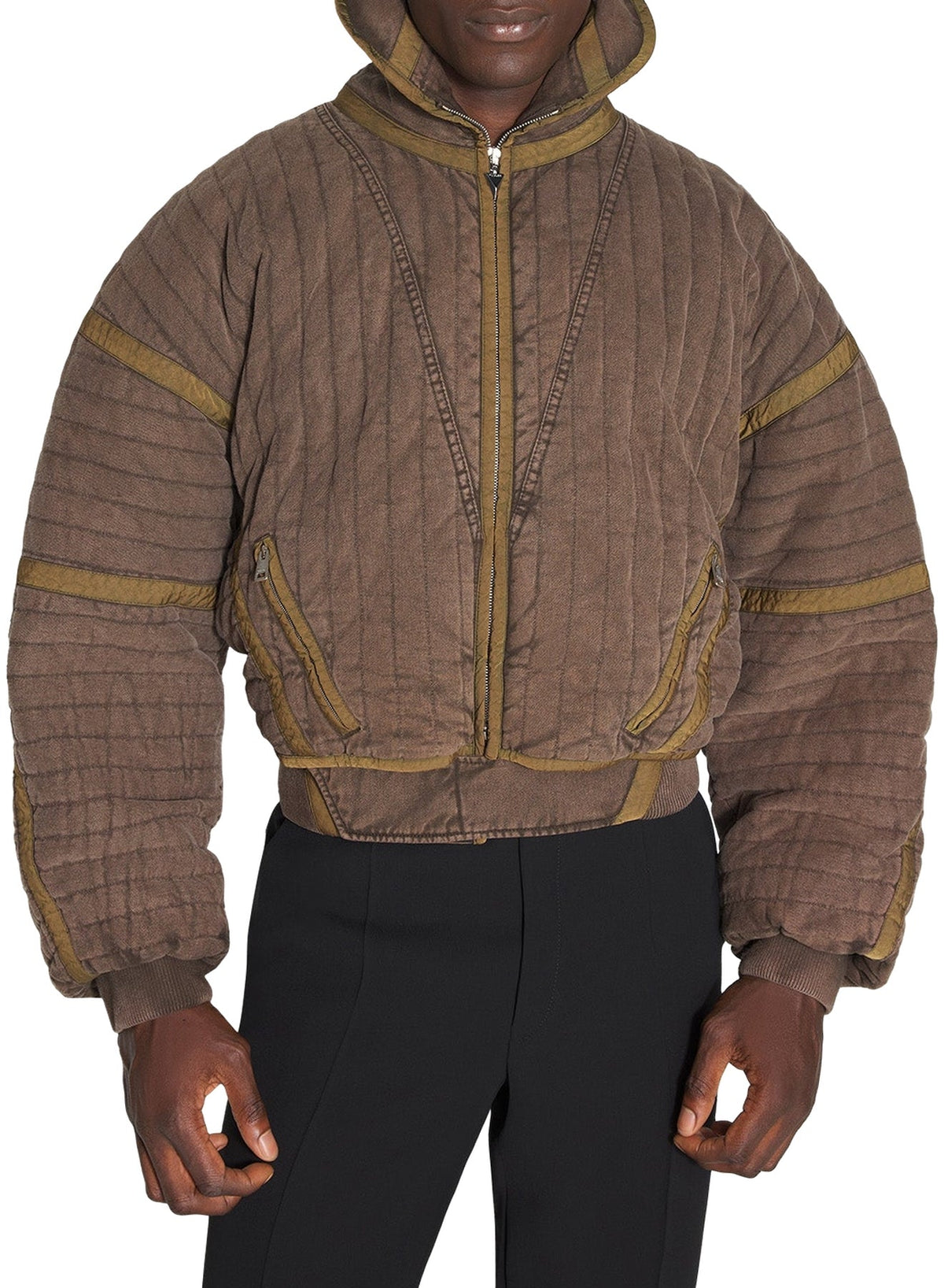 ACID BROWN // brown quilted cargo jacket
