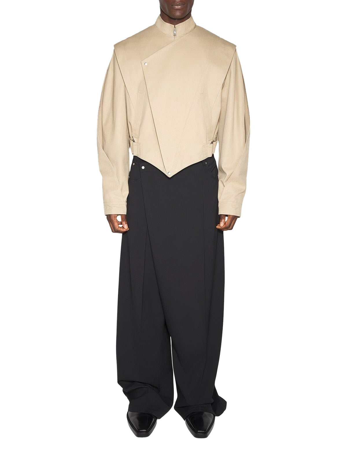 BEIGE // beige asymmetric officer jacket