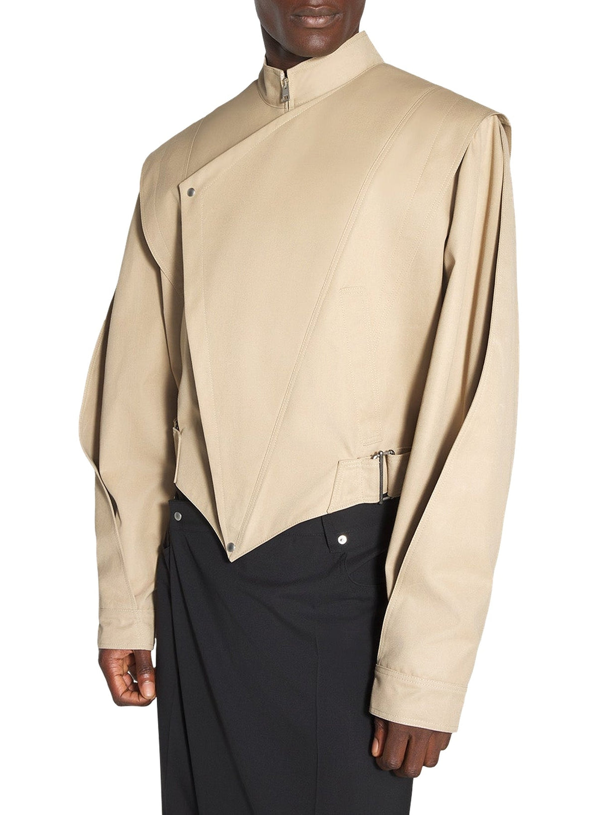 BEIGE // beige asymmetric officer jacket
