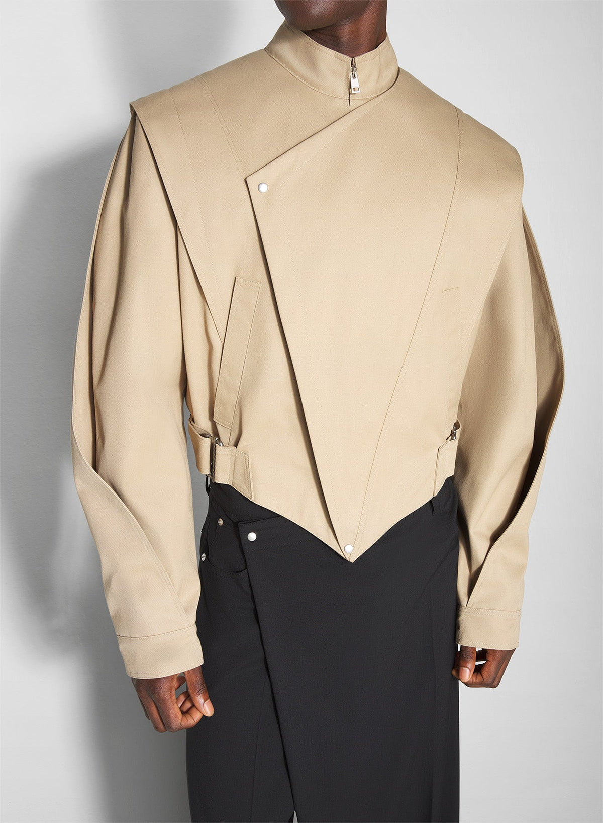 BEIGE // beige asymmetric officer jacket