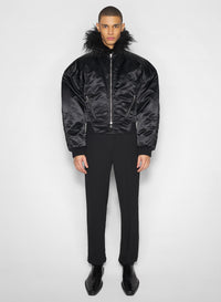 Blouson aviateur à col en fausse fourrure - Black