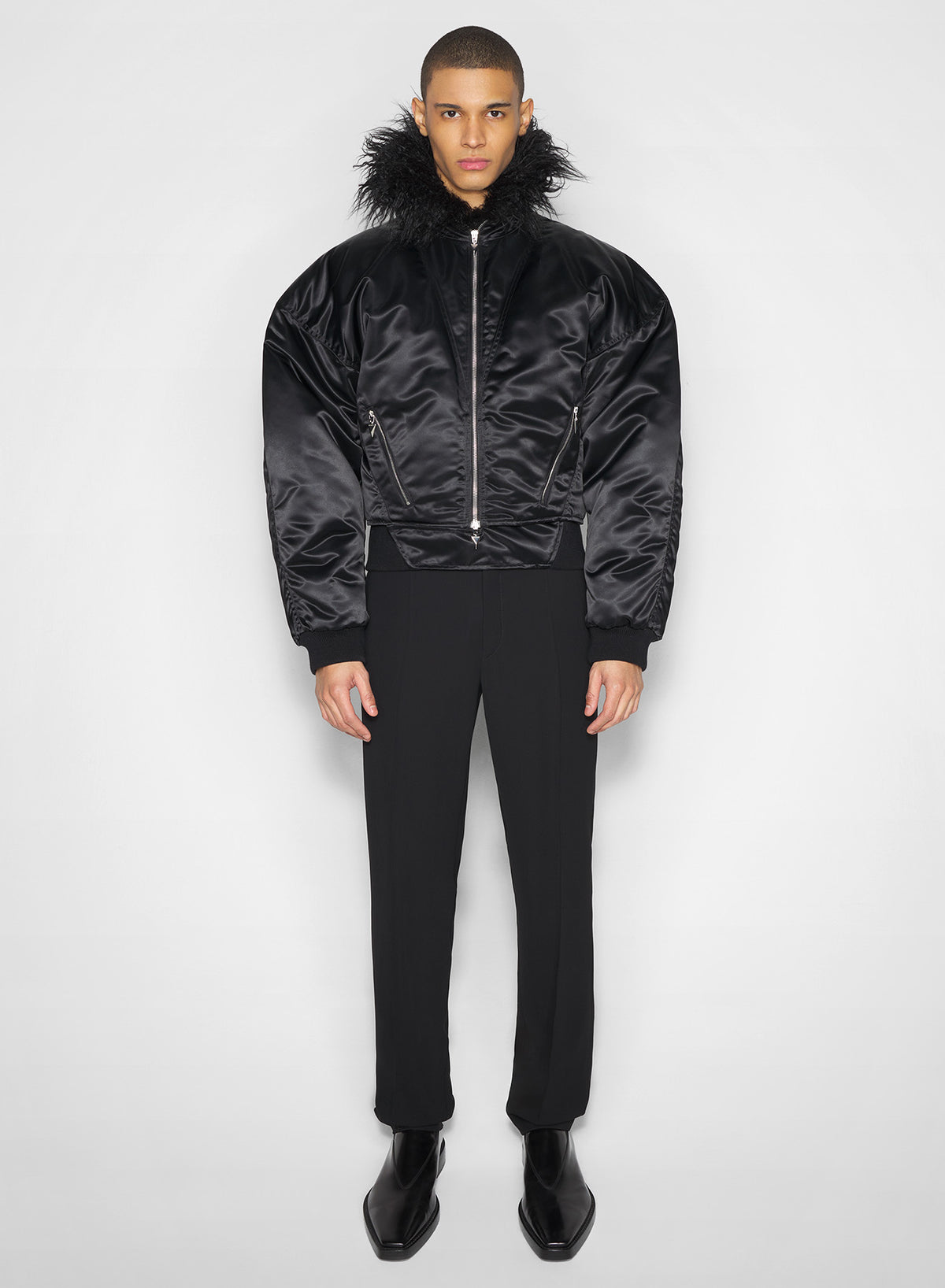Blouson aviateur à col en fausse fourrure - Black