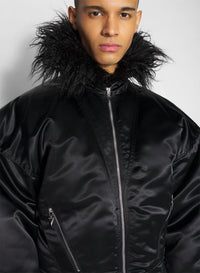 Blouson aviateur à col en fausse fourrure - Black