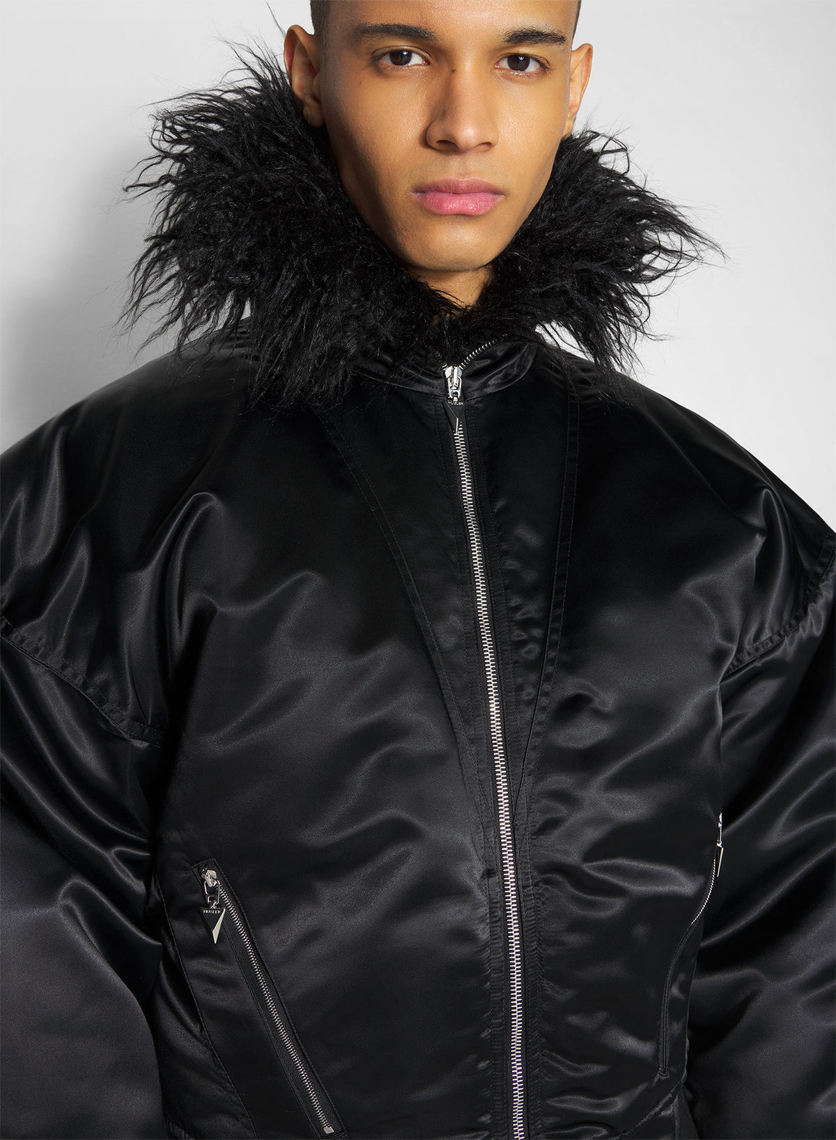 Blouson aviateur à col en fausse fourrure - Black
