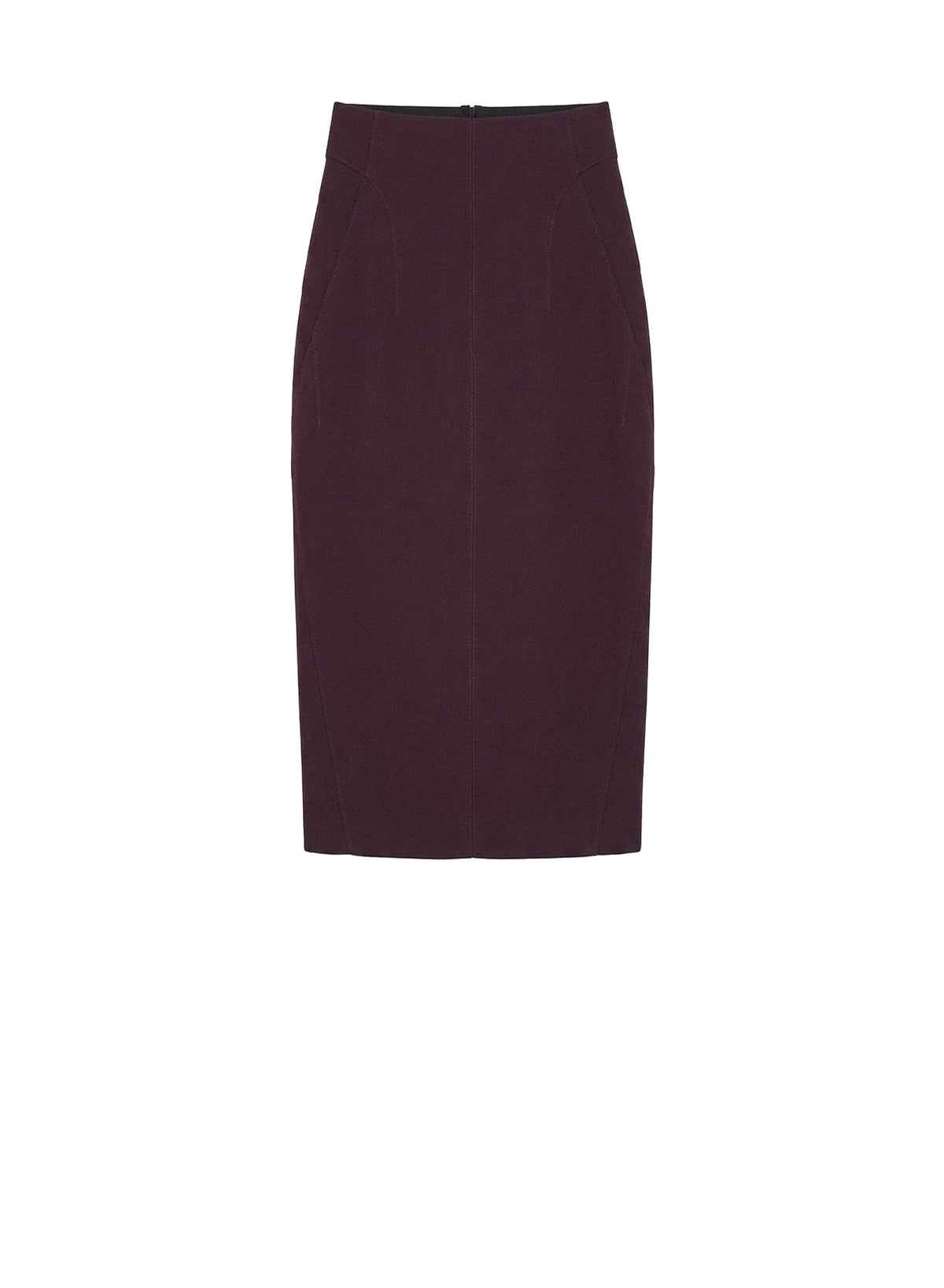 DARK PLUM // burgundy buckled tailored skirt