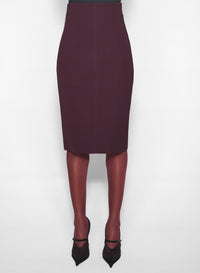 DARK PLUM // burgundy buckled tailored skirt