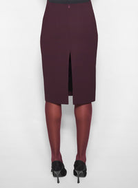 DARK PLUM // burgundy buckled tailored skirt