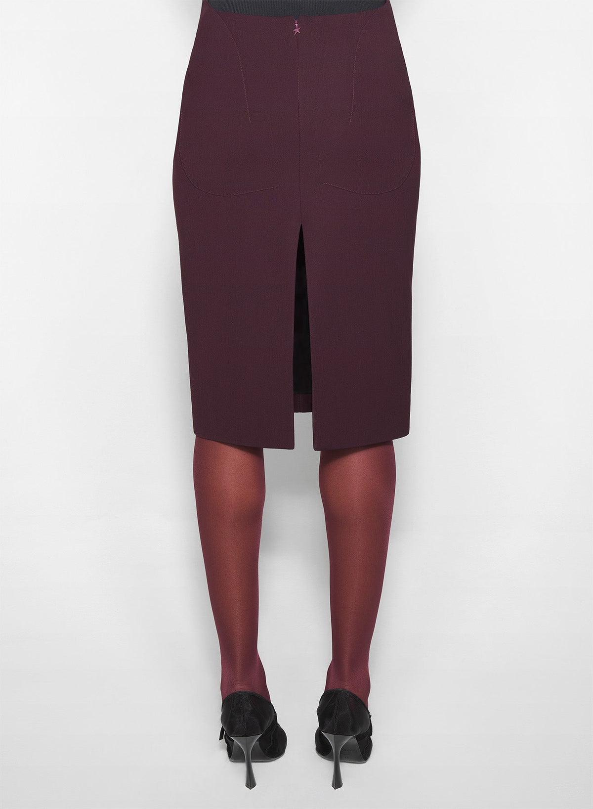DARK PLUM // burgundy buckled tailored skirt