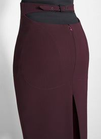 DARK PLUM // burgundy buckled tailored skirt