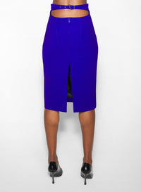 ULTRABLUE // blue buckled tailored skirt