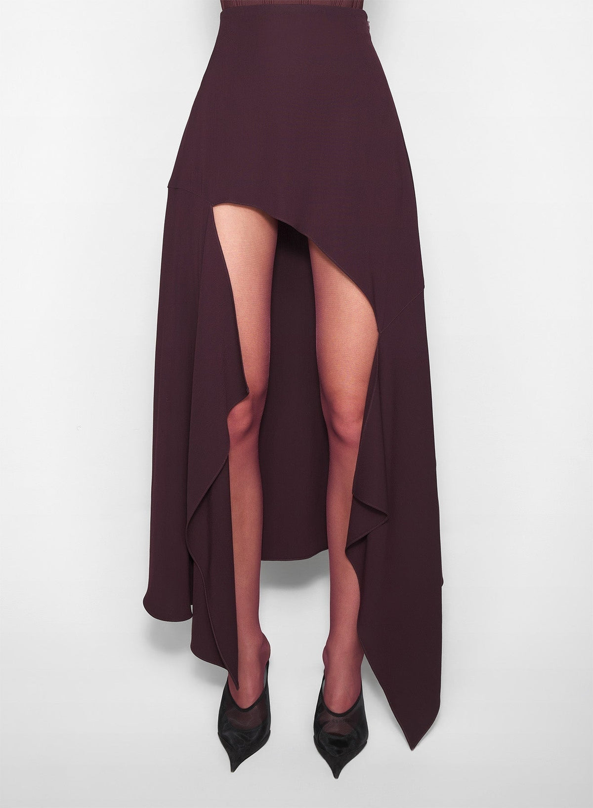 DARK PLUM // burgundy asymmetric cascading skirt