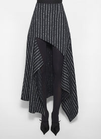 BLACK / WHITE // pinstripe asymmetric cascading skirt