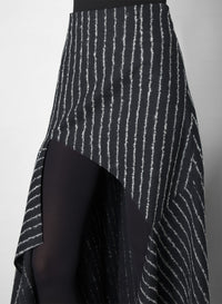 BLACK / WHITE // pinstripe asymmetric cascading skirt