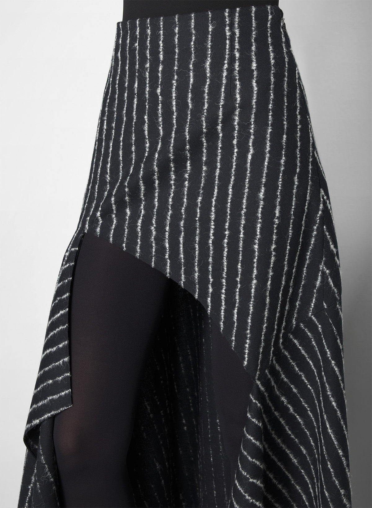 BLACK / WHITE // pinstripe asymmetric cascading skirt